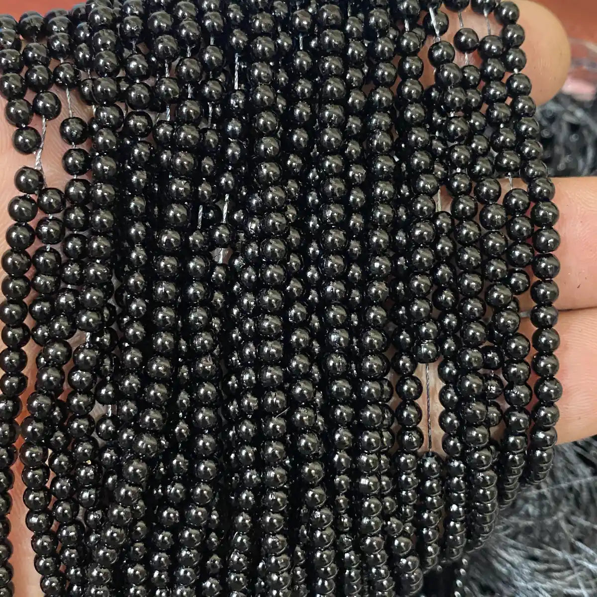 Black Color 4MM Round Shape Beads - 1Bunch(12 line)
