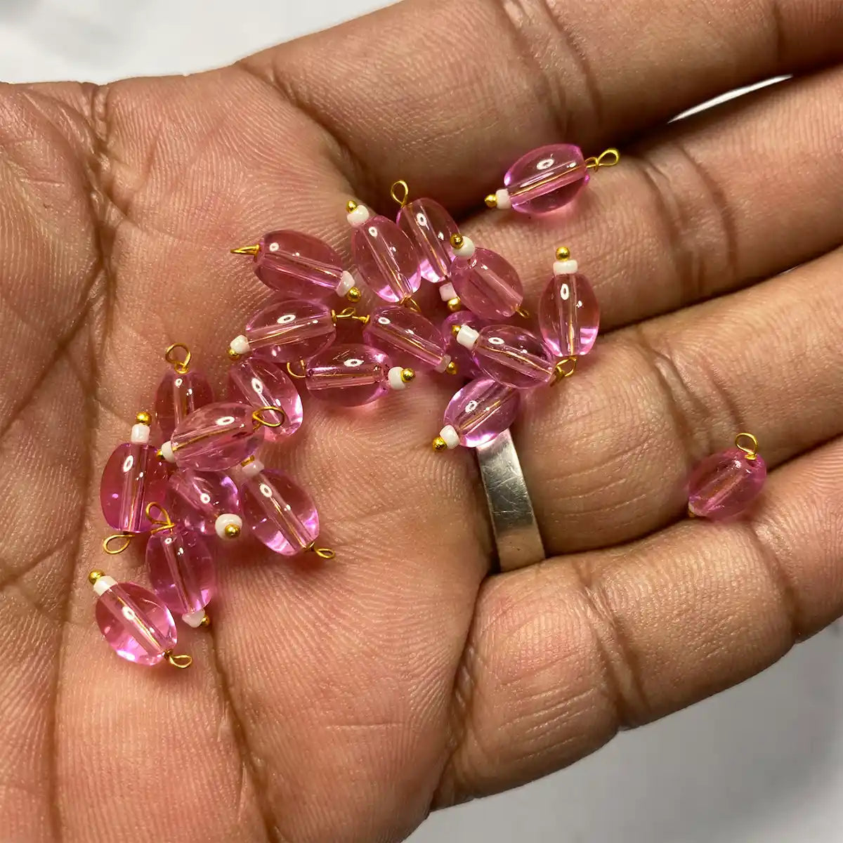 Hanging Beads Oval Shape Readymade Hook (8mmx6mm) Glassy Baby Pink Color