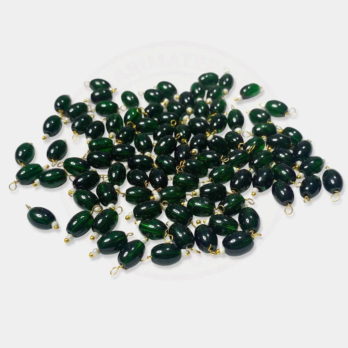 Hanging Beads Oval Shape Readymade Hook (8mmx6mm) Glassy Dark Green Color