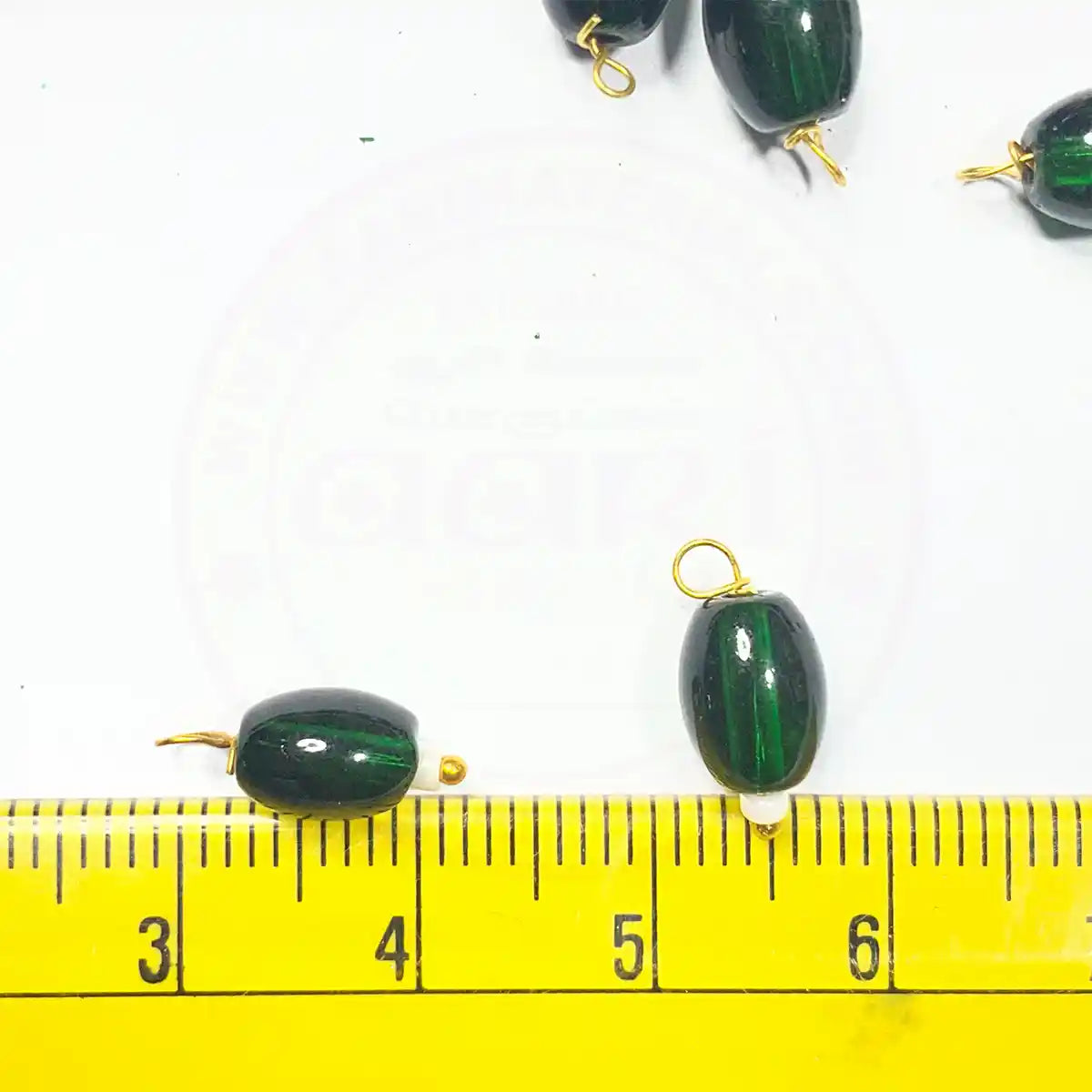 Hanging Beads Oval Shape Readymade Hook (8mmx6mm) Glassy Dark Green Color