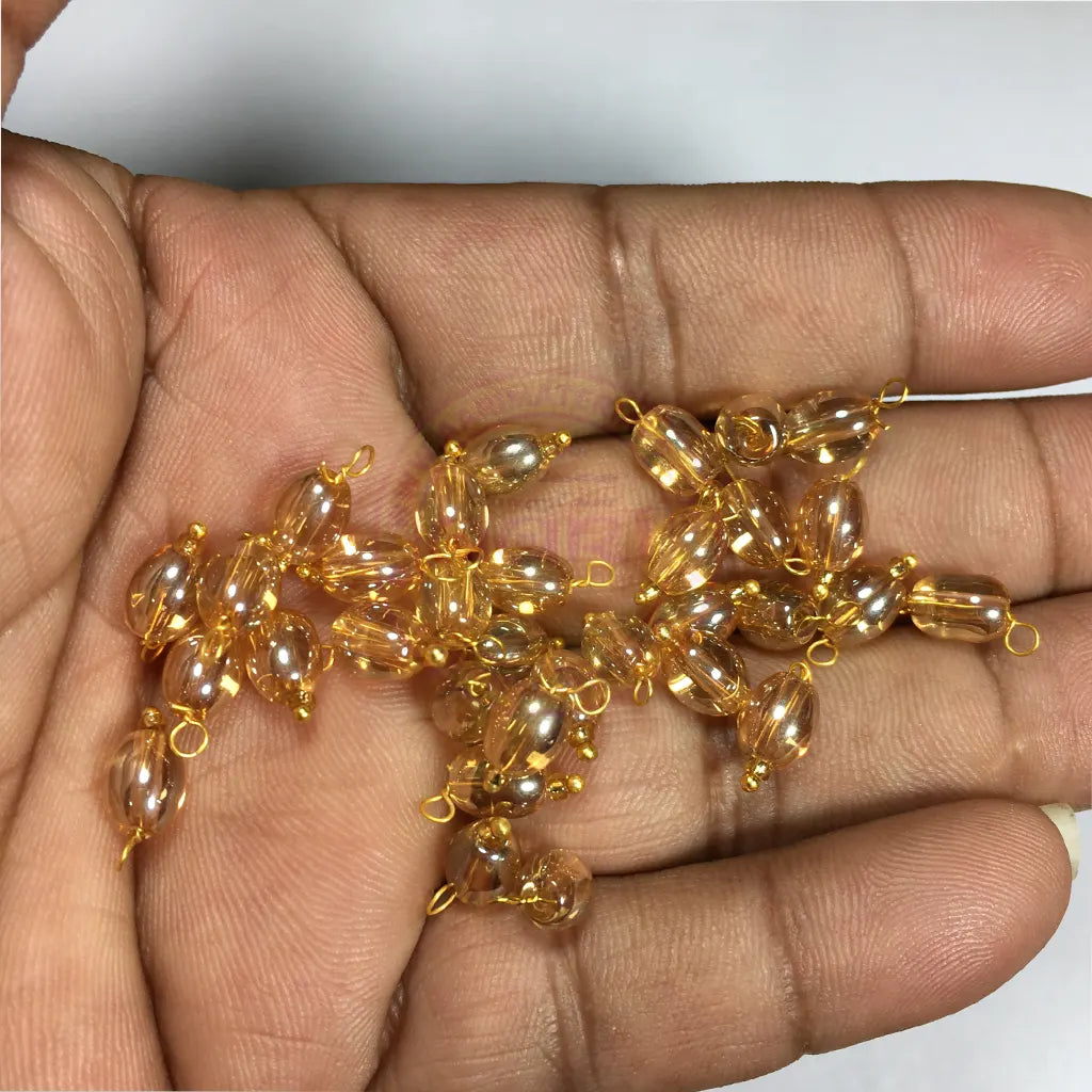 Hanging Beads Oval Shape Readymade Hook (8mmx6mm) Glassy Gold
