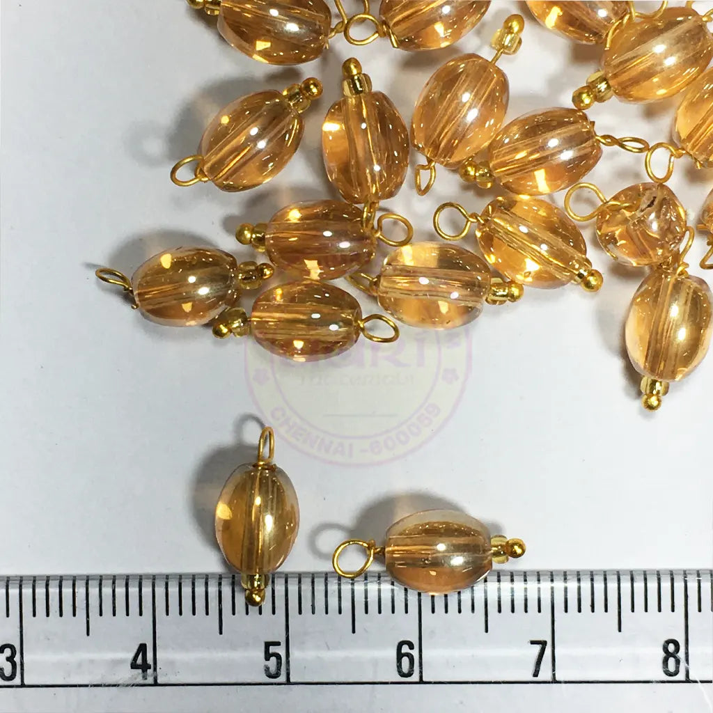 Hanging Beads Oval Shape Readymade Hook (8mmx6mm) Glassy Gold