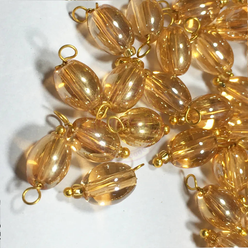 Hanging Beads Oval Shape Readymade Hook (8mmx6mm) Glassy Gold