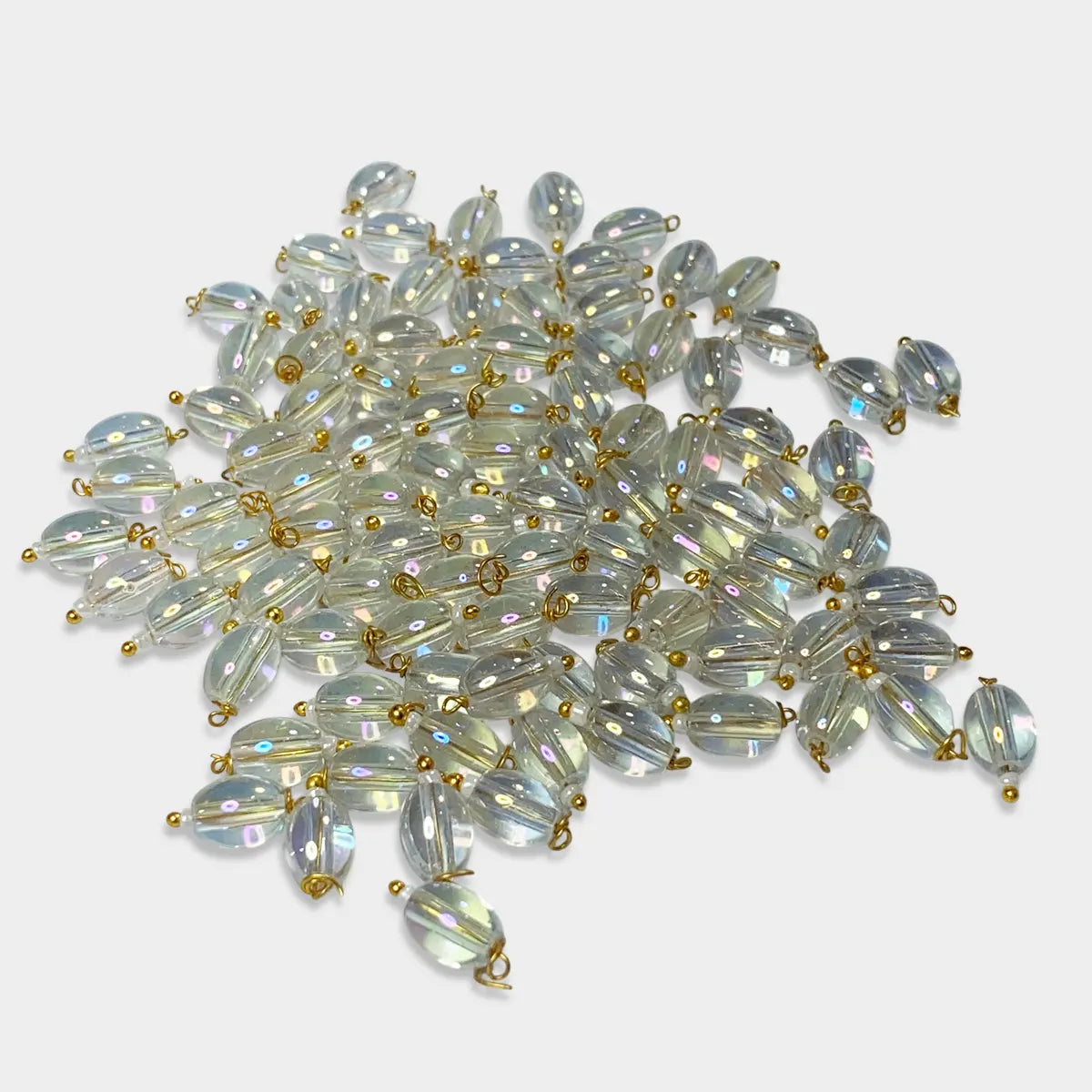 Hanging Beads Oval Shape Readymade Hook (8mmx6mm) Glassy White Color