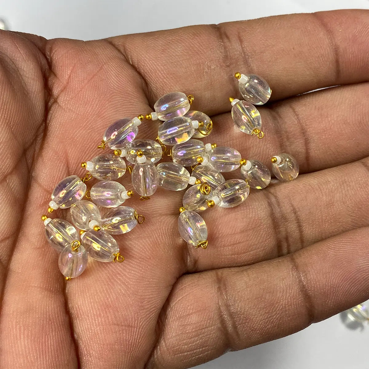 Hanging Beads Oval Shape Readymade Hook (8mmx6mm) Glassy White Color