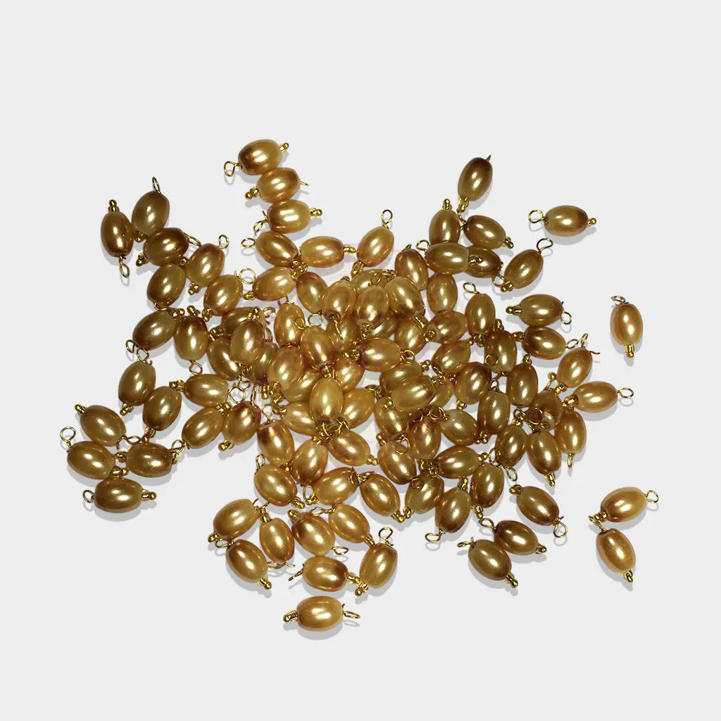 Blouse Hanging Beads Oval Shape Readymade Hook (8mmx6mm) Peral Gold