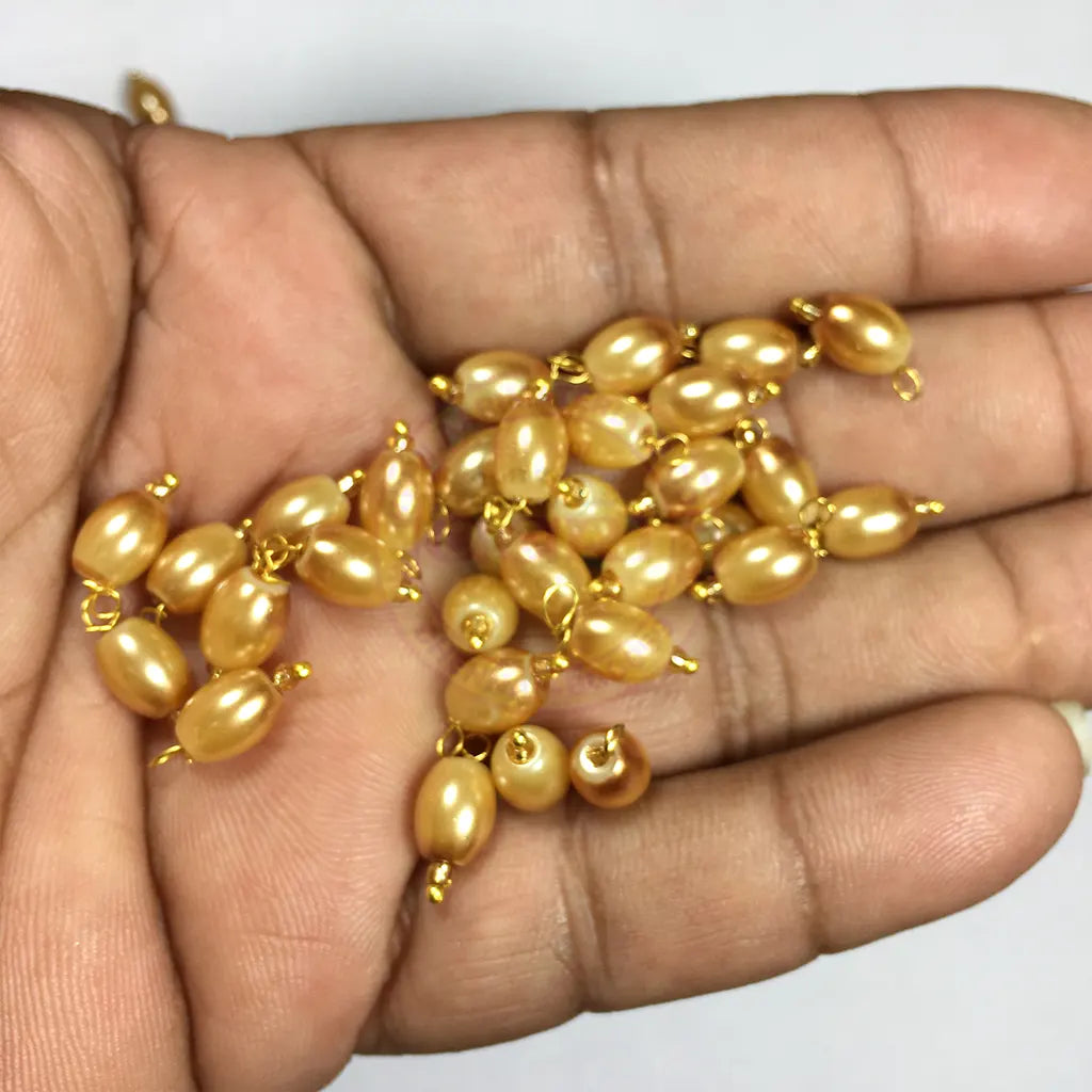 Blouse Hanging Beads Oval Shape Readymade Hook (8mmx6mm) Peral Gold