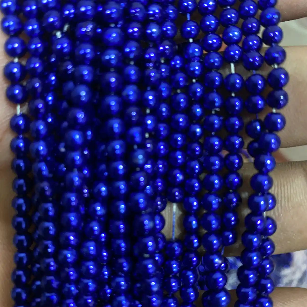 Blue Color 4MM Round Shape Beads - 1Bunch(12 line)