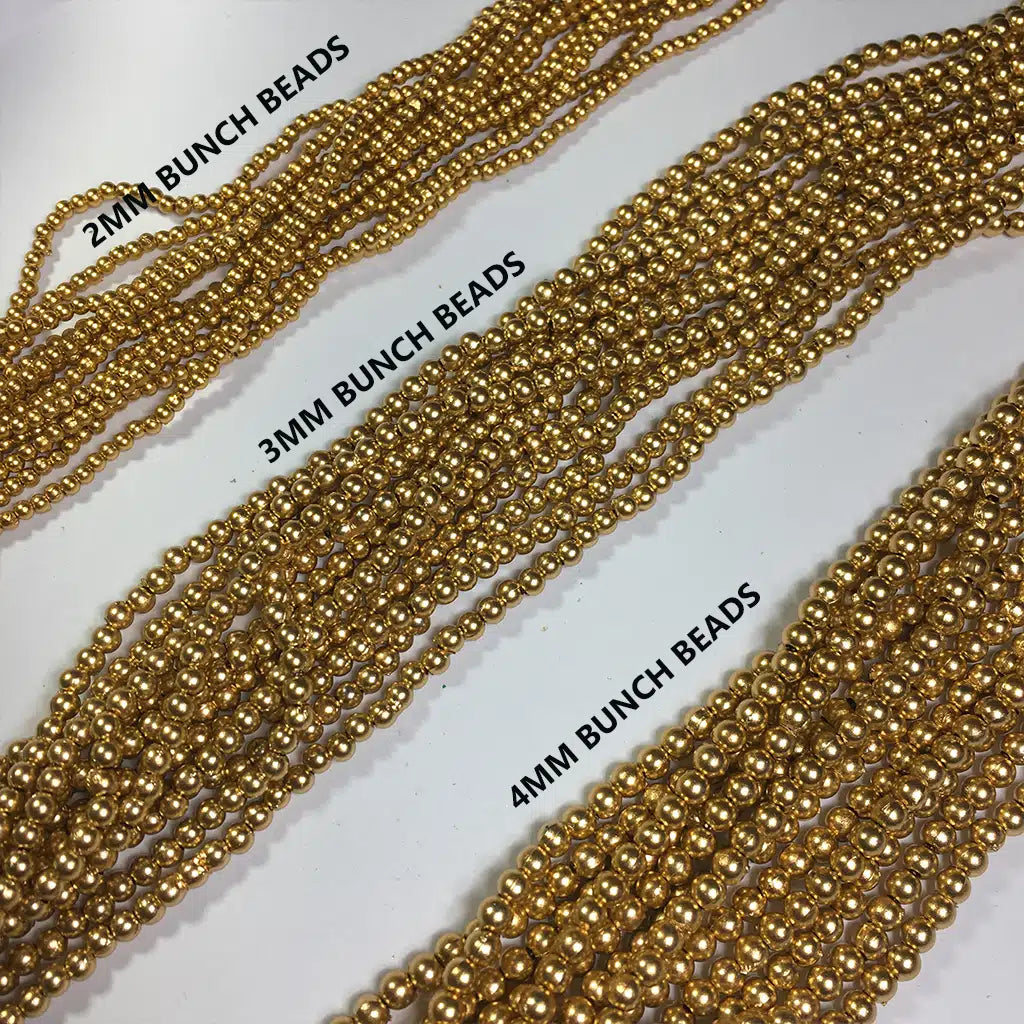 2mm, 3mm, 4mm Bunch Beads Each 12 String lines Dull Gold Color