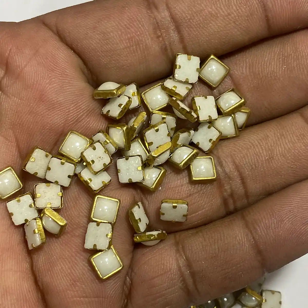 Ceramic Kundan Stone Square Shape White Color - 6mm (25 grams)