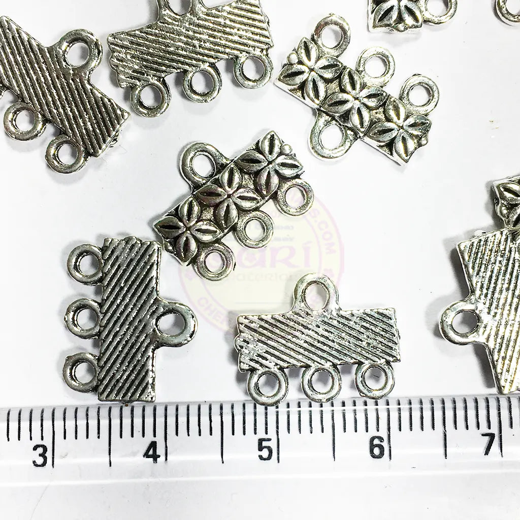 Charms Necklace Ends Connector (15mm 3 Hole, Silver) 5pcs