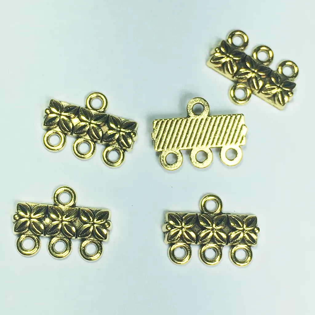 Charms Necklace Ends Connector (15mm 3 Hole, Gold) 5pcs