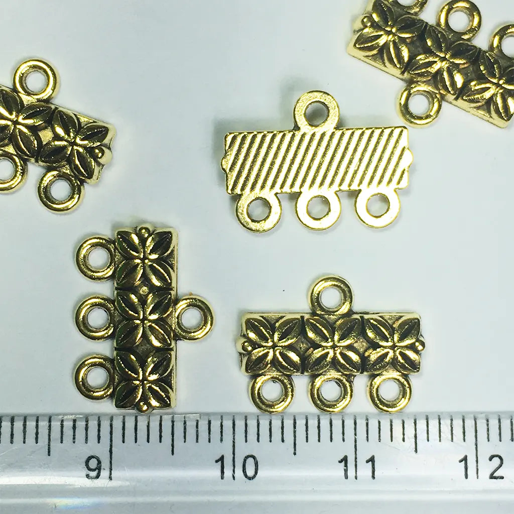 Charms Necklace Ends Connector (15mm 3 Hole, Gold) 5pcs