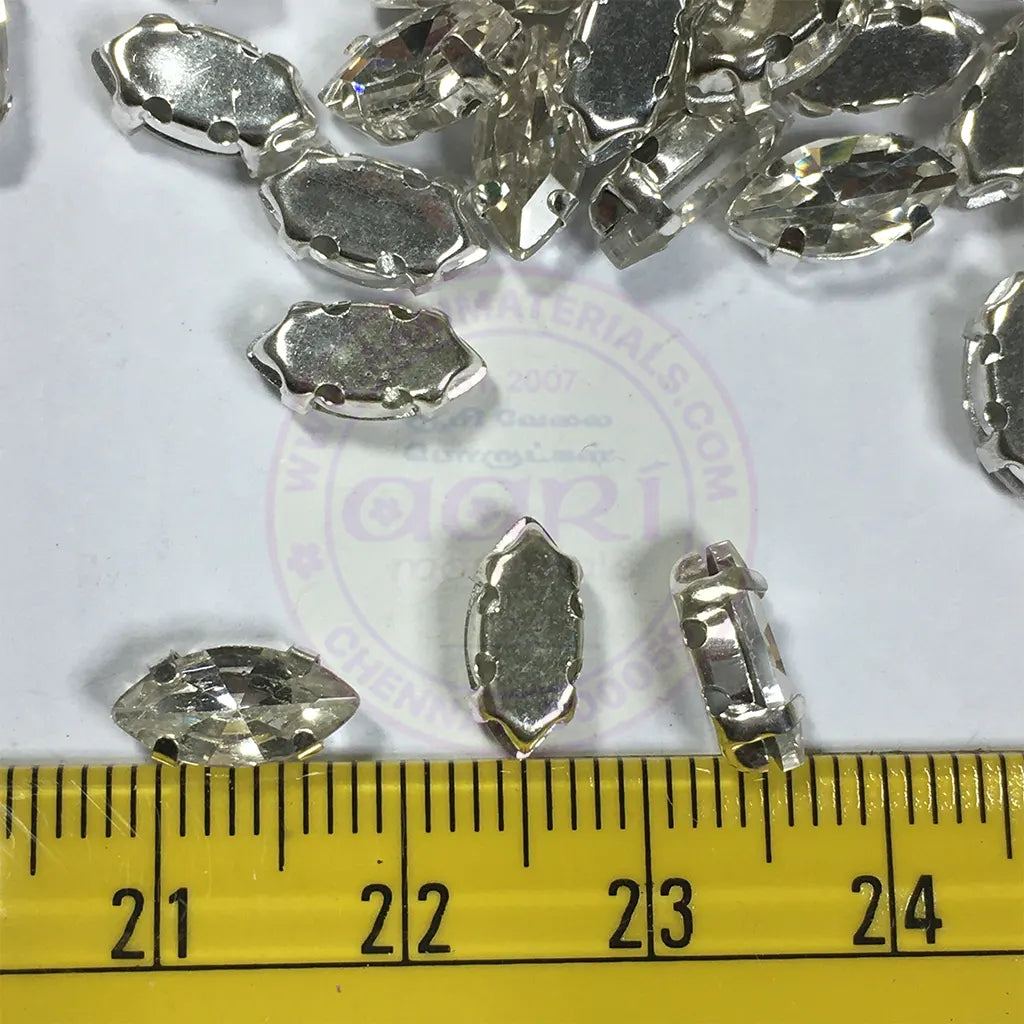 Clip Stone Eye Shape 8x5mm White Color Silver Base (12pcs)