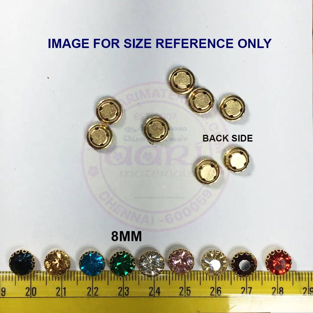 Clip Stone Round Shape 8MM(35ss) Gold Base - 1pc