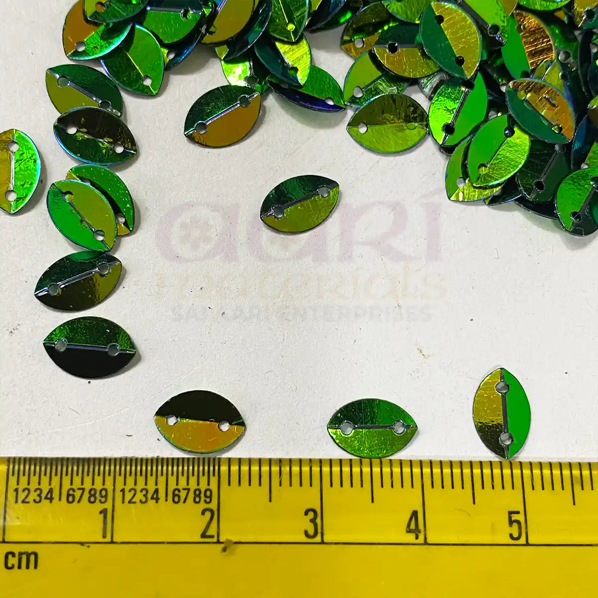 Colour 2 Hole Leaf Shape Sequins Size 10×6 mm – 10grams