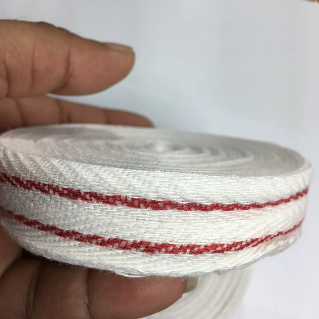 Cotton Nada String Reel-2m MM Width 1 Roll(14Mtrs)-Red Stripe Border