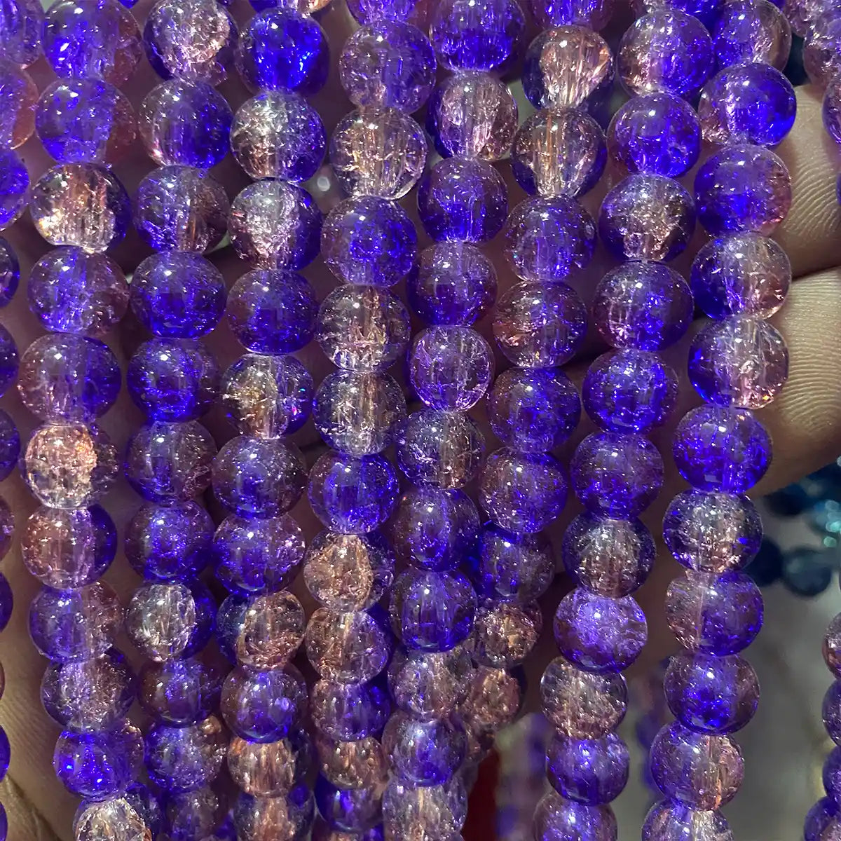 Crackle Glass beads Size 8mm Blue with Orange Color (1Line)