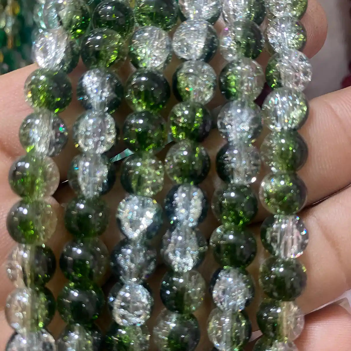 Crackle Glass beads Size 8mm Green with White Color (1Line)