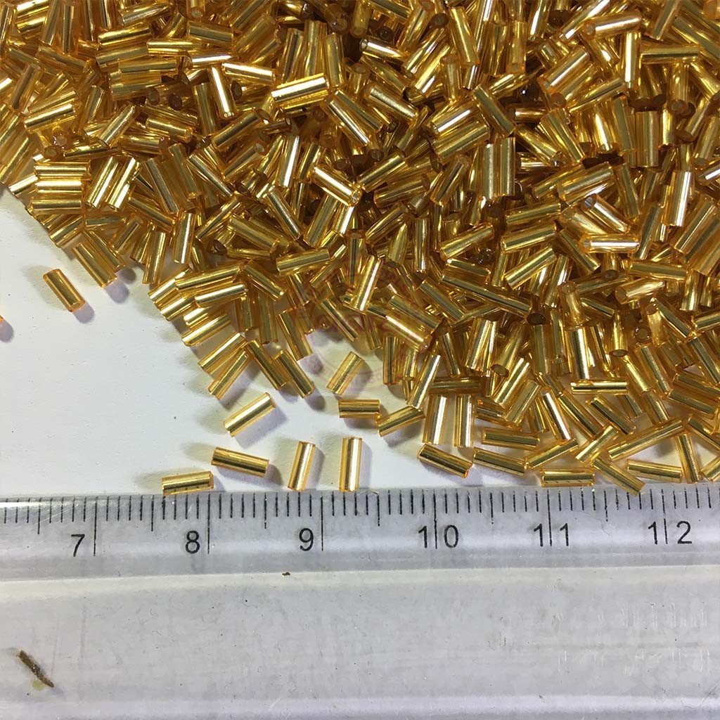 Cut Beads or Tube or Bugle Beads (4MM) Color Dark Gold (25grams)
