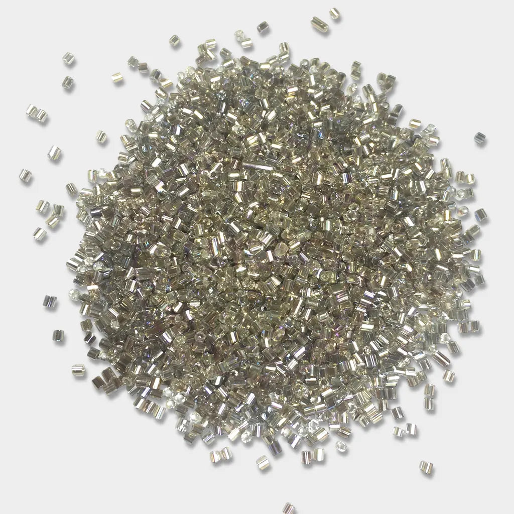 Cut Beads or Cutdana-2mm Silver or White with Rainbow Shade Color (25 grams)