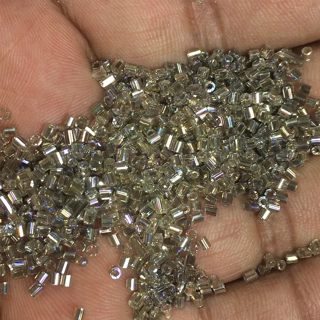 Cut Beads or Cutdana-2mm Silver or White with Rainbow Shade Color (25 grams)
