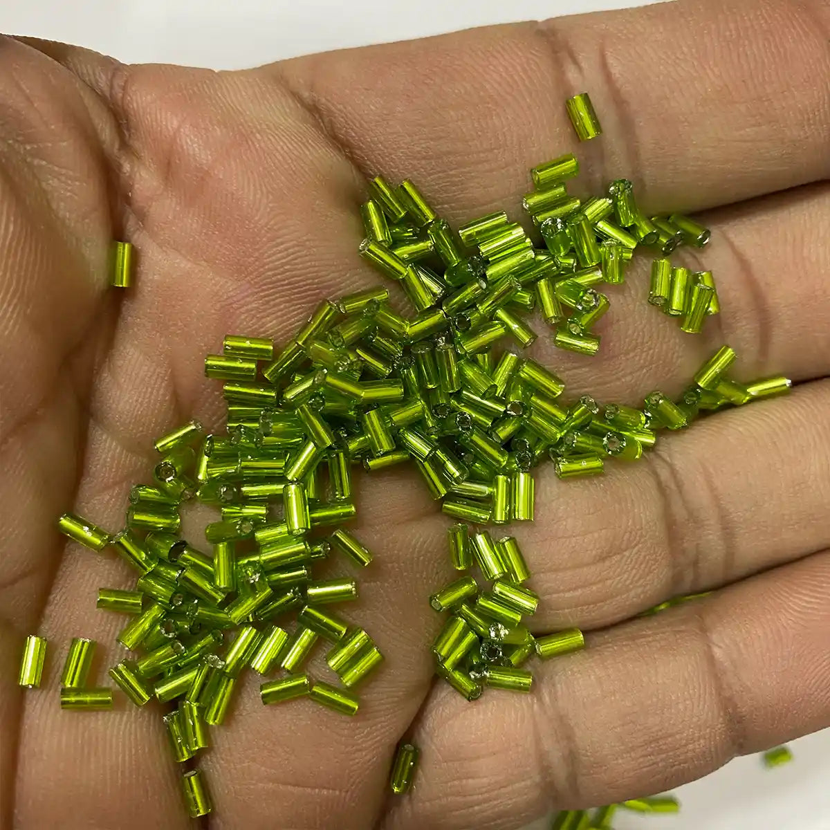 Cut Beads or Tube Bead (4mm) Lime Green Color (25grams)