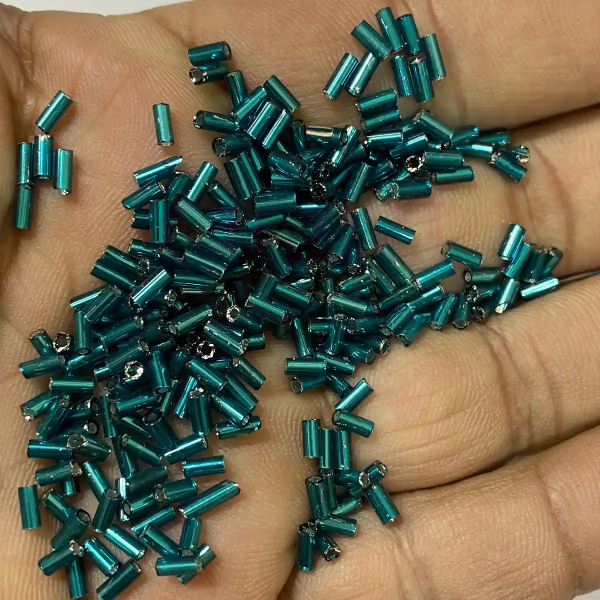 Cut Beads or Tube Beads (4mm) Peacock Blue Color (25grams)