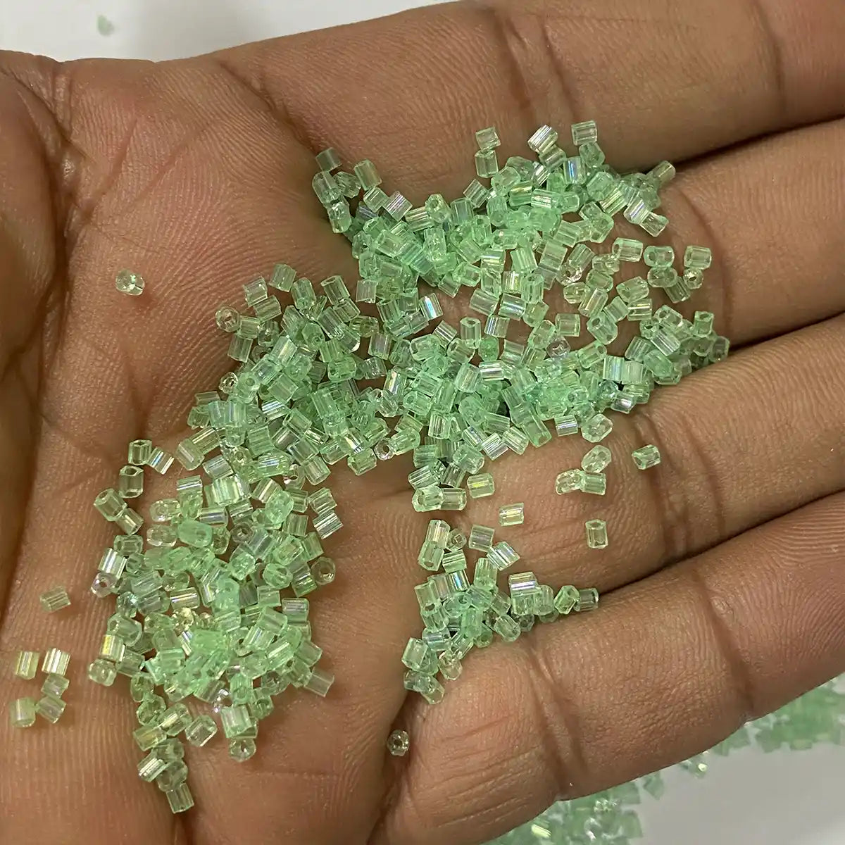 Cut Beads or Cutdana Beads (11/0-2.0mm) Light Green Color (25grams)