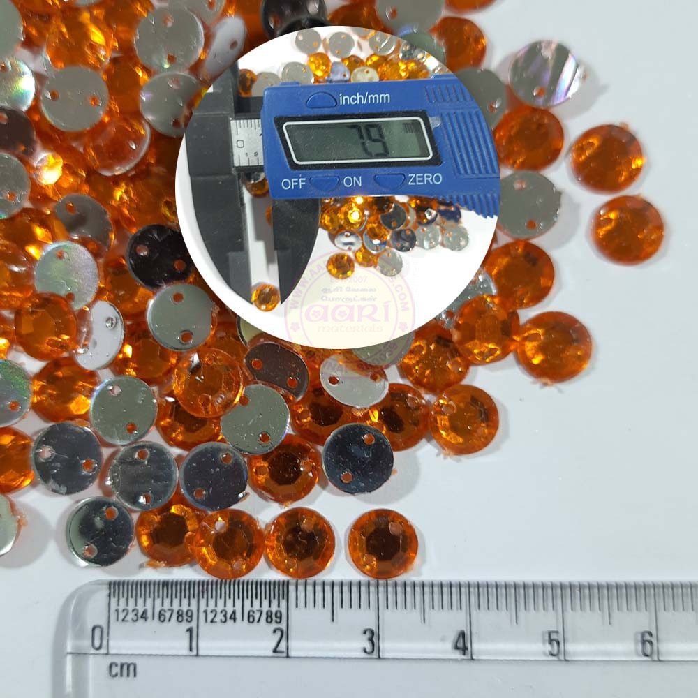 Round Shape Kundan Stone with Hole 8mm Color Dark Orange (10g)