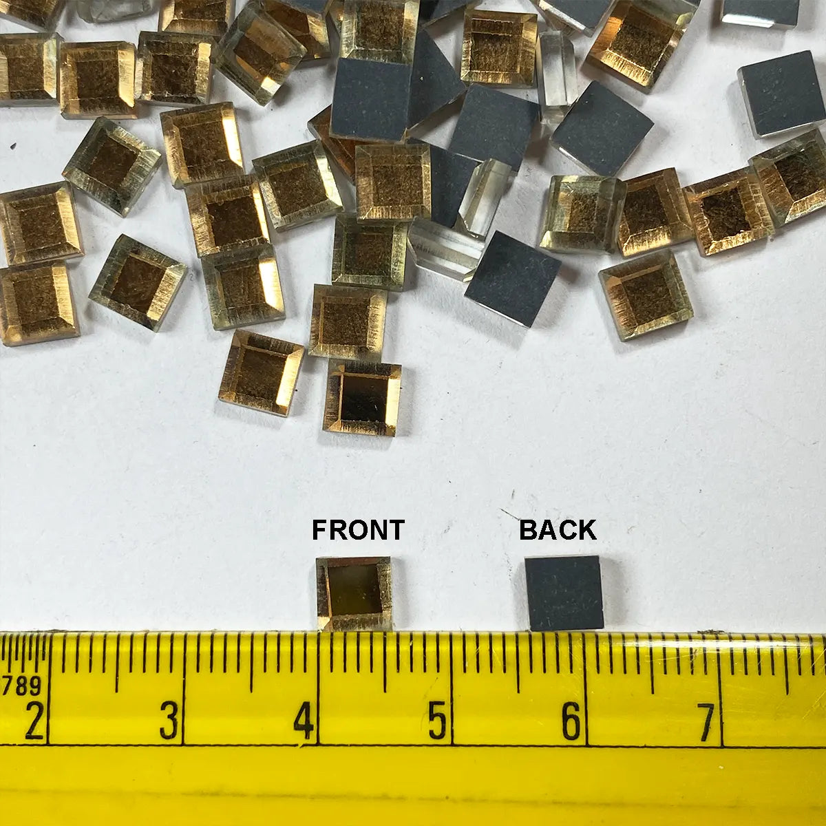 Diamond Cut On Sides of Mirror 6mm Square Shape Gold Color - 20grams
