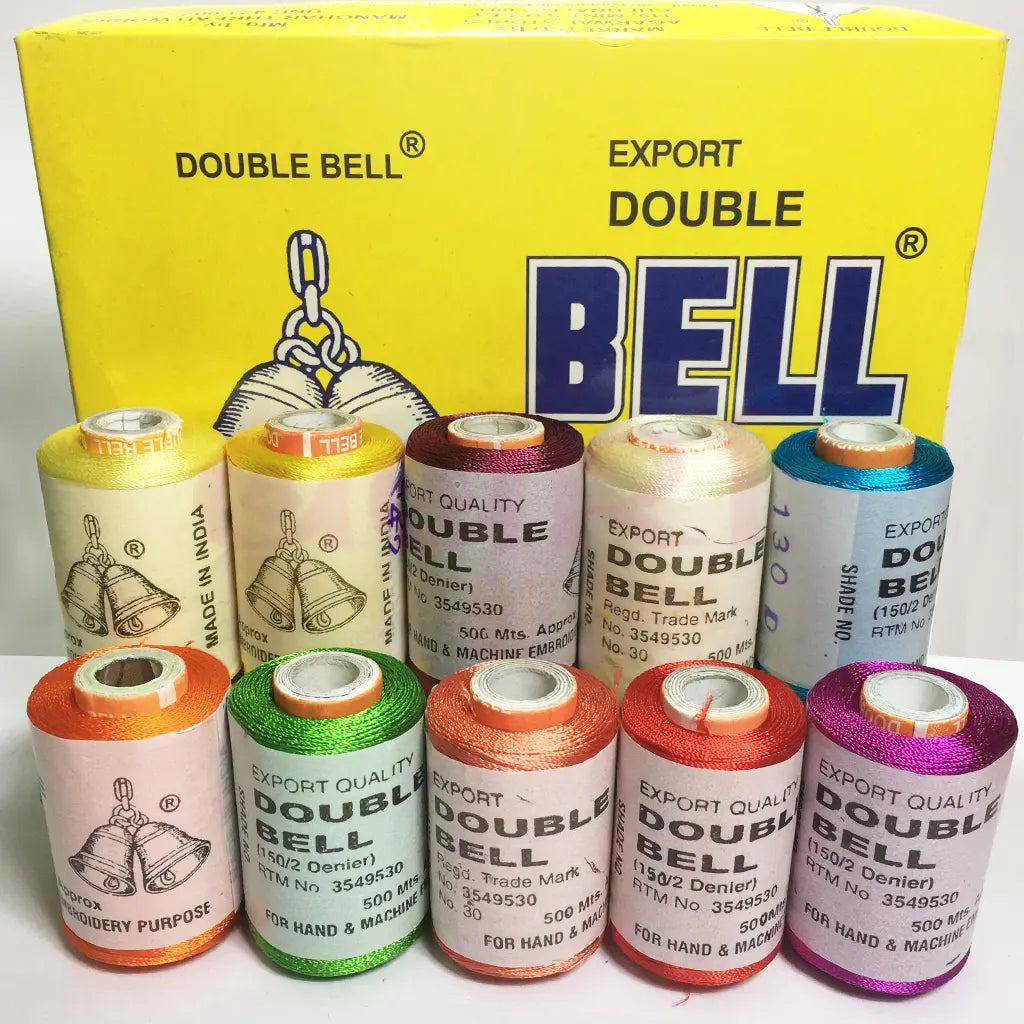 Double Bell Silk Thread for Embroidery - 1 Box of 10 Mixed Colours 2No.