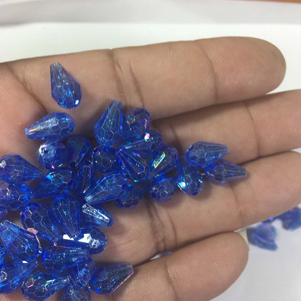 Drop Shape Hanging Beads 12x8mm Blue Color (25grams) Plastic