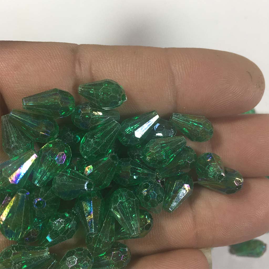 Drop Shape Hanging Beads 12x8mm Green Color (25grams) Plastic