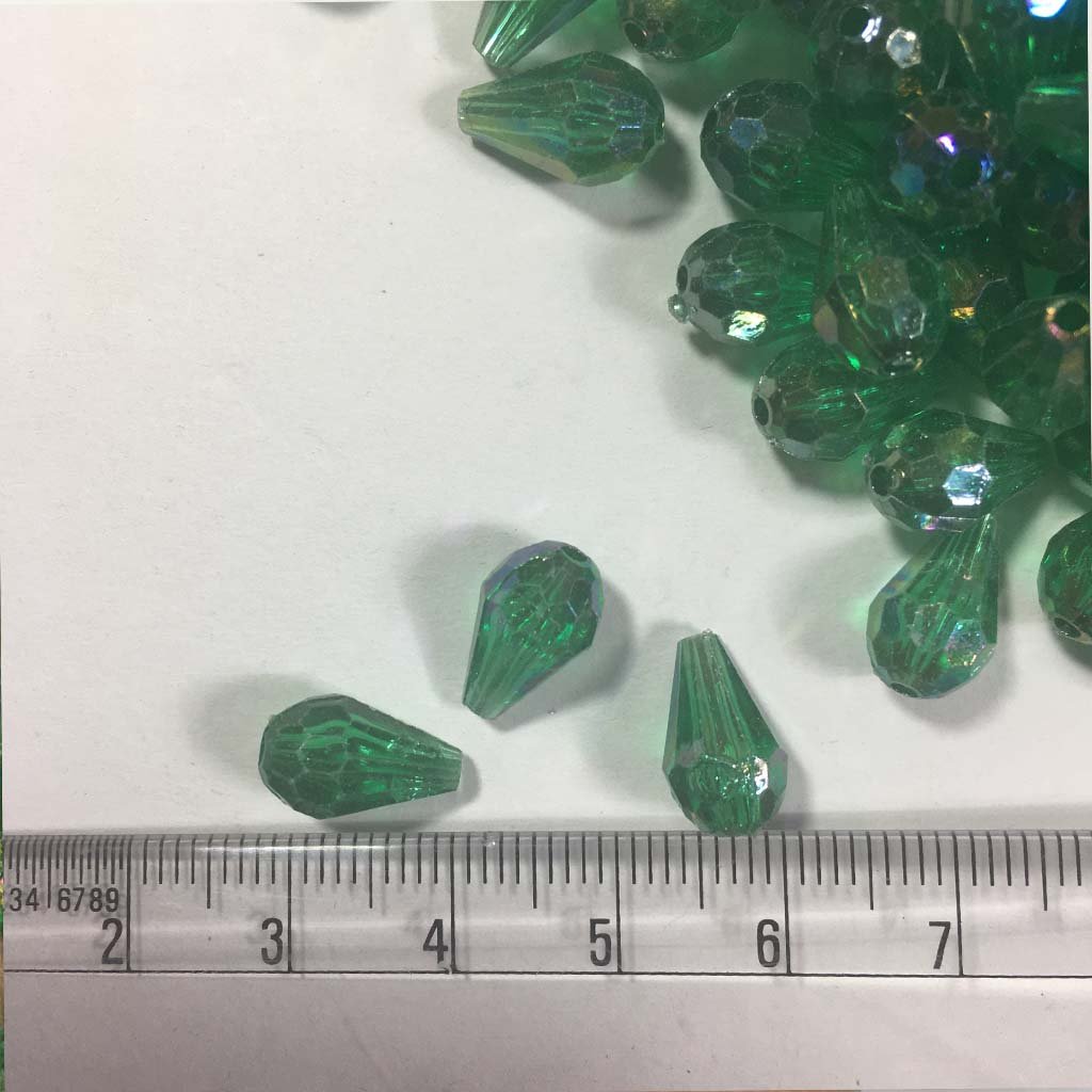 Drop Shape Hanging Beads 12x8mm Green Color (25grams) Plastic
