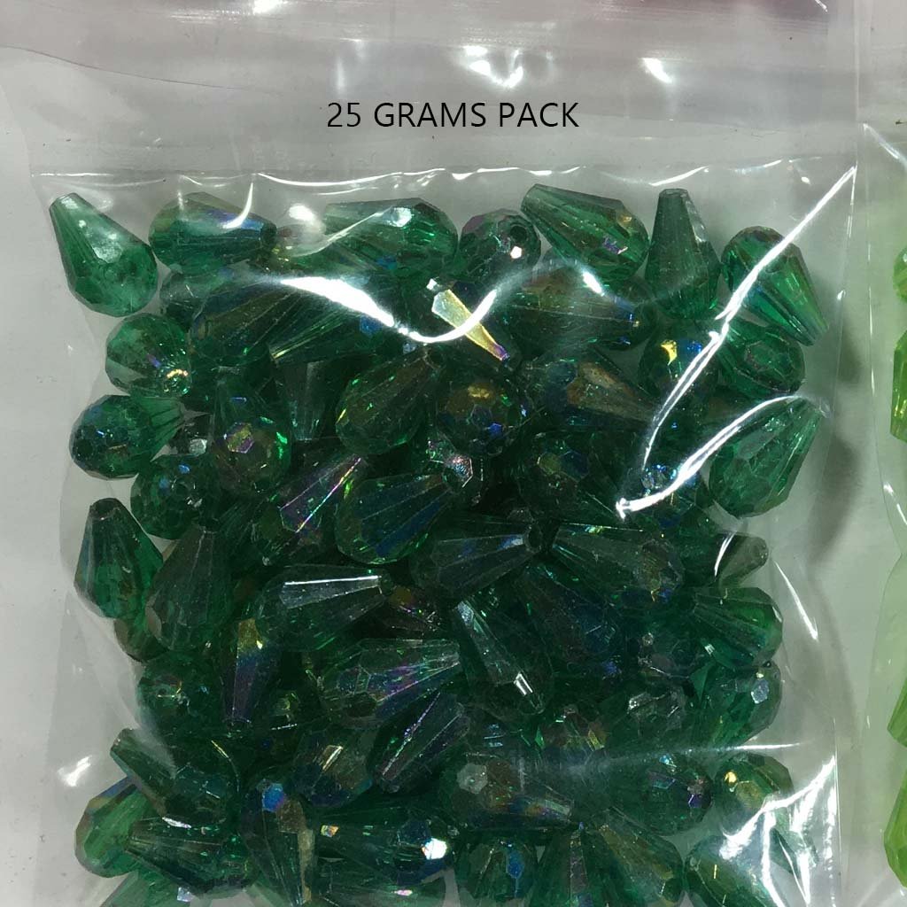 Drop Shape Hanging Beads 12x8mm Green Color (25grams) Plastic