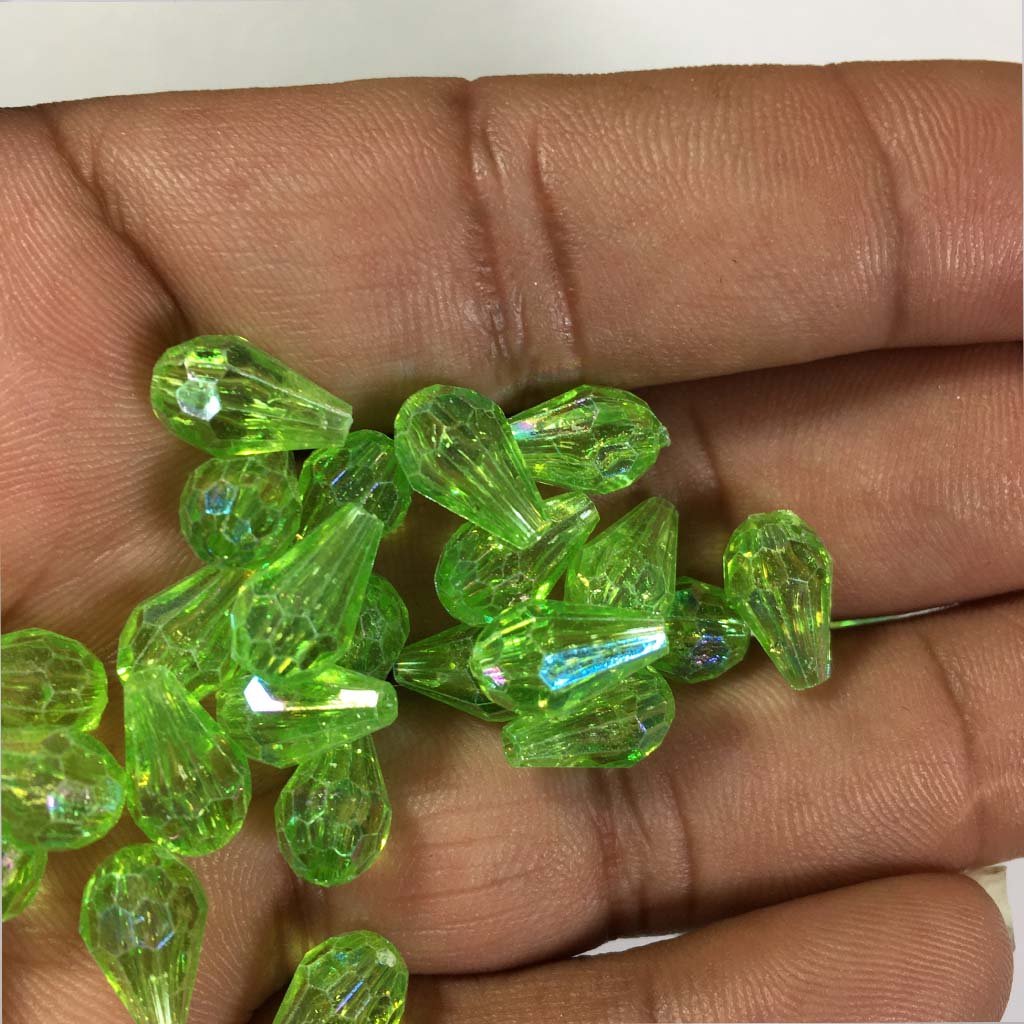 Drop Shape Hanging Beads 12x8mm Light Green Color (25grams) Plastic