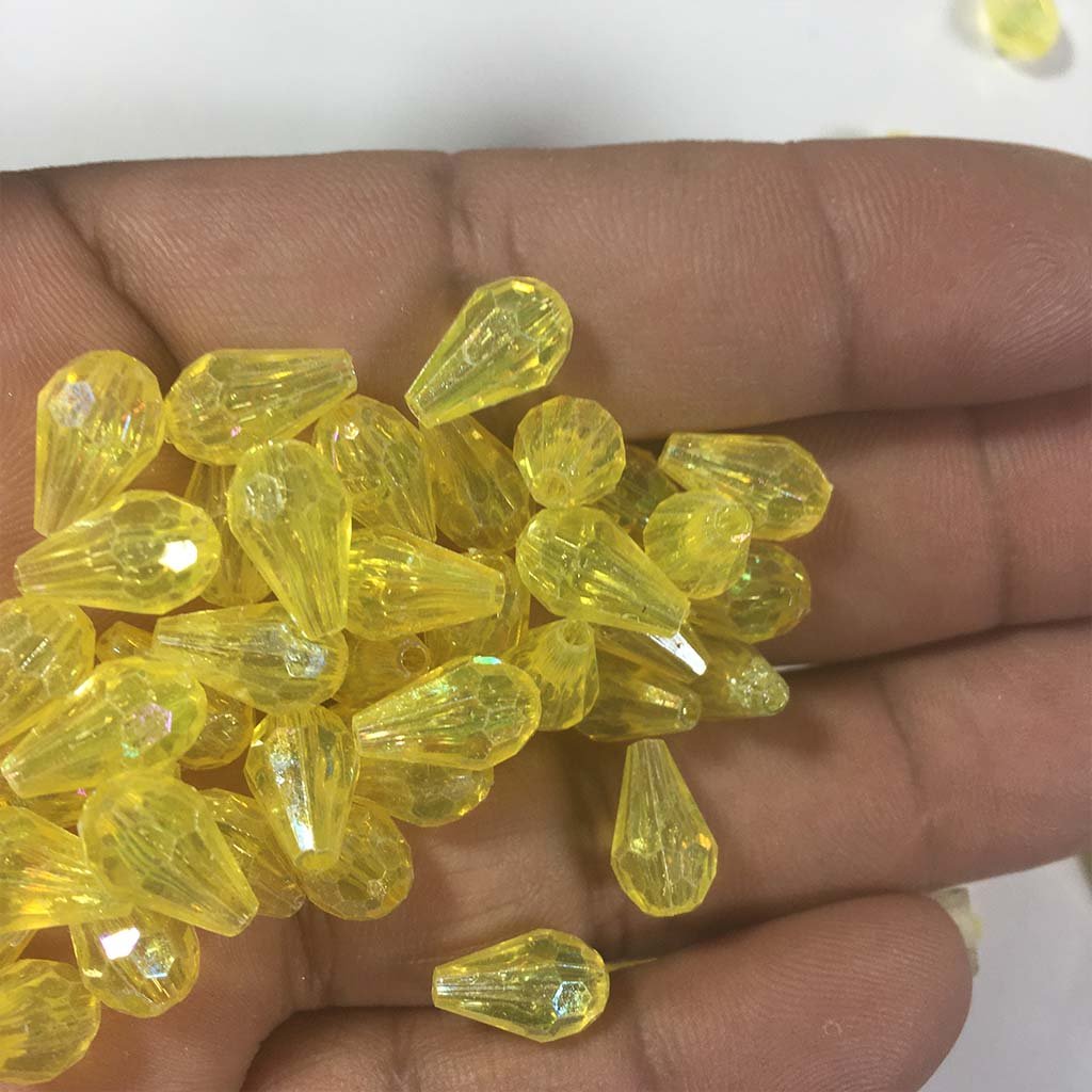 Drop Shape Hanging Beads 12x8mm Yellow Color (25grams) Plastic