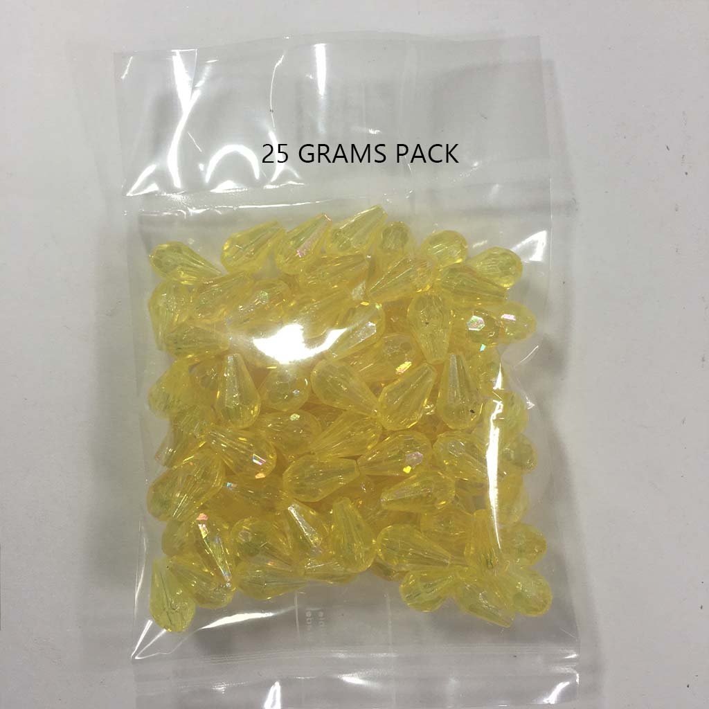 Drop Shape Hanging Beads 12x8mm Yellow Color (25grams) Plastic