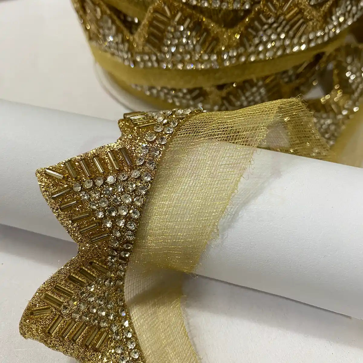 Fancy Golden Stone Work Lace Model-AM26DF2 (1 Meter)