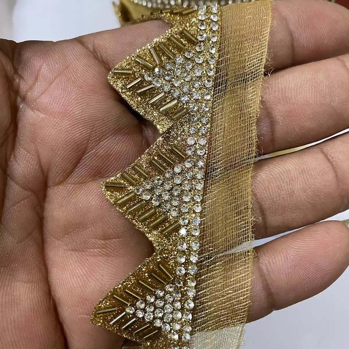 Fancy Golden Stone Work Lace Model-AM26DF2 (1 Meter)