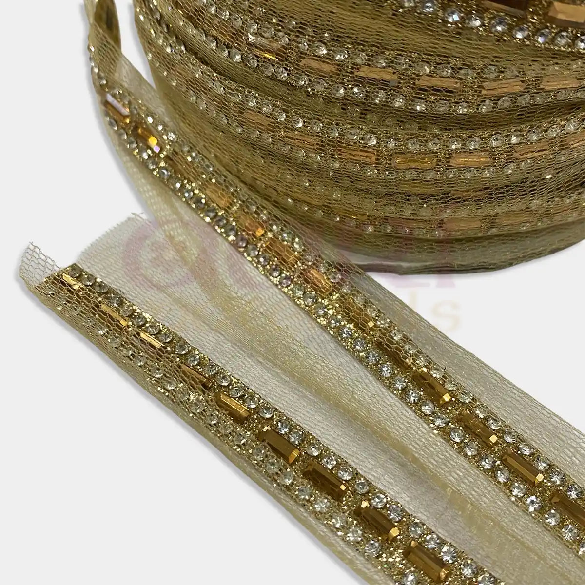 Fancy Golden Stone Work Lace Model-AM26DF1 (1 Meter)