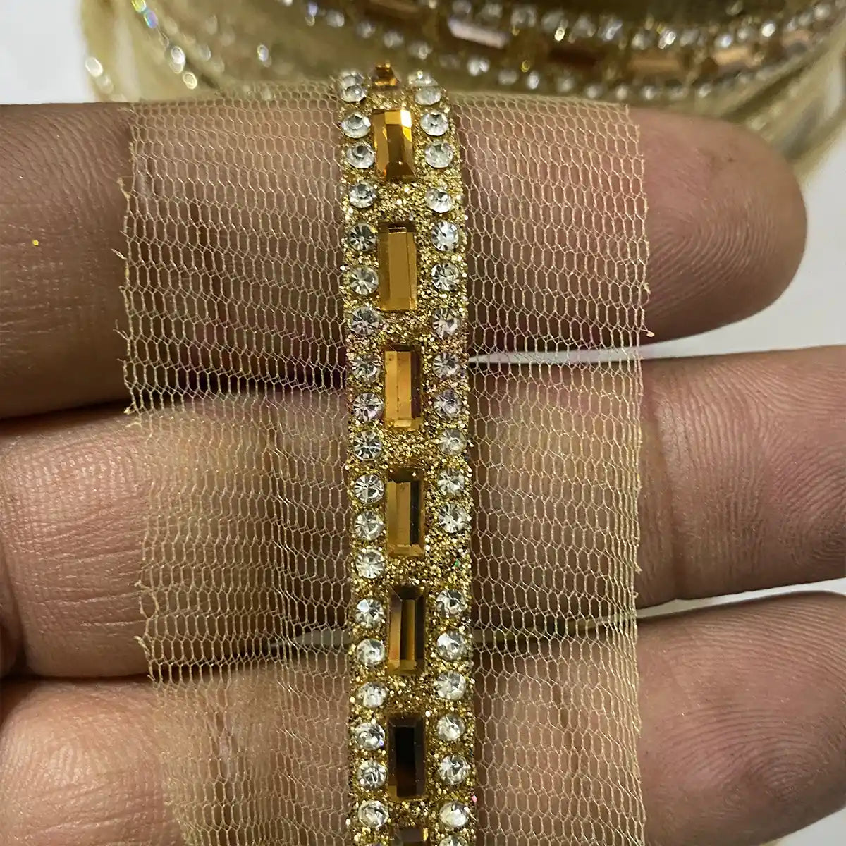 Fancy Golden Stone Work Lace Model-AM26DF1 (1 Meter)