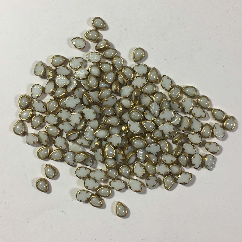 Ceramic Kundan Stone 6x4MM Pearl (25grams) Drop Shop White Color