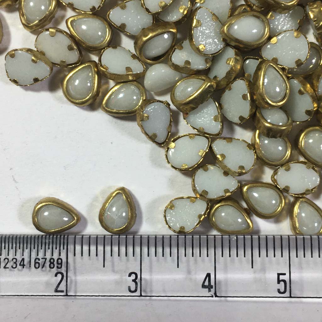Ceramic Kundan Stone 6x4MM Pearl (25grams) Drop Shop White Color