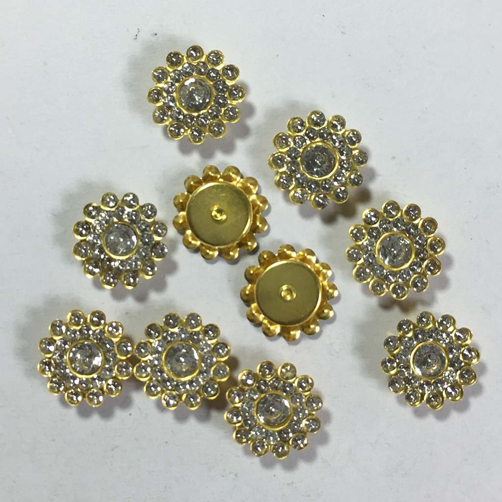 Flower Shape Sew Button Stones Full White Color 14mm (10Pcs)