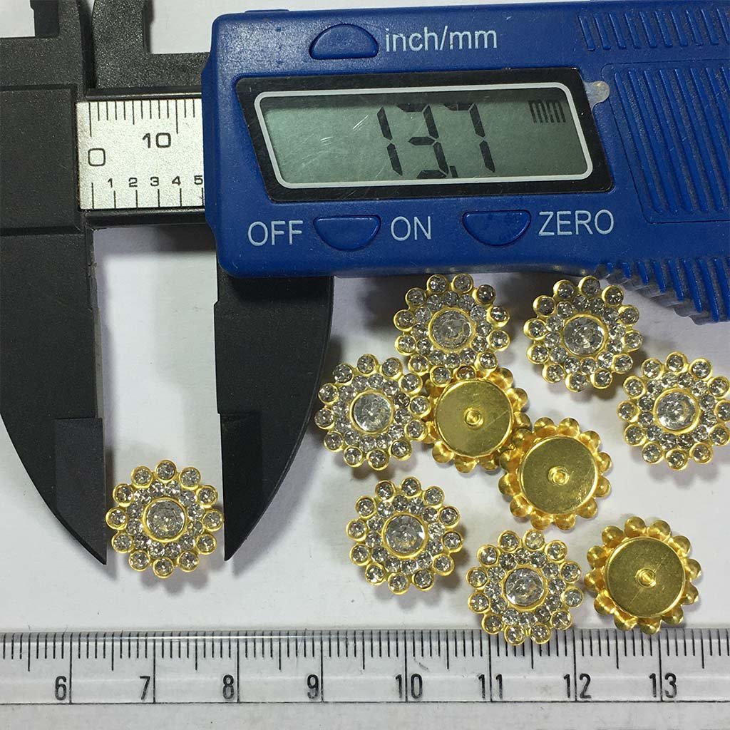 Flower Shape Sew Button Stones Full White Color 14mm (10Pcs)
