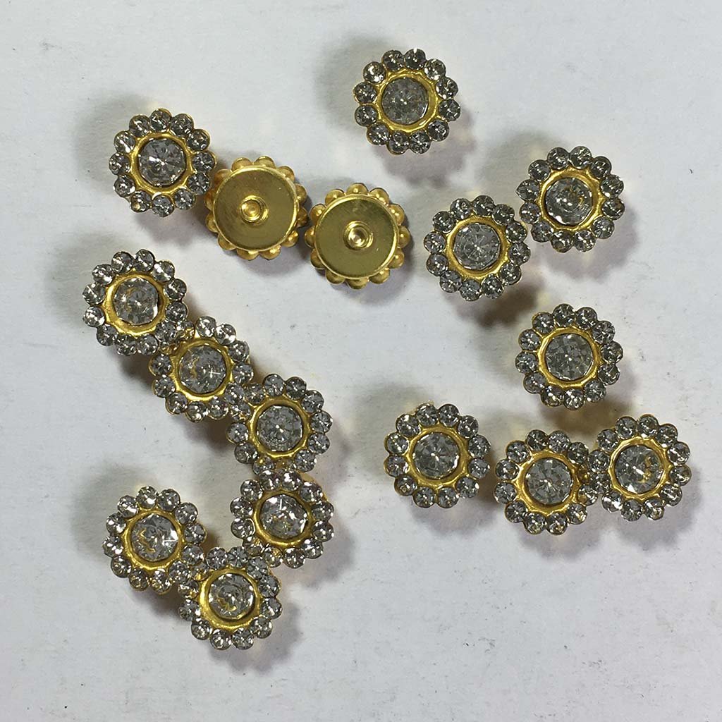 Flower Shape Sew Button Stones Full White Color 8mm (10Pcs)