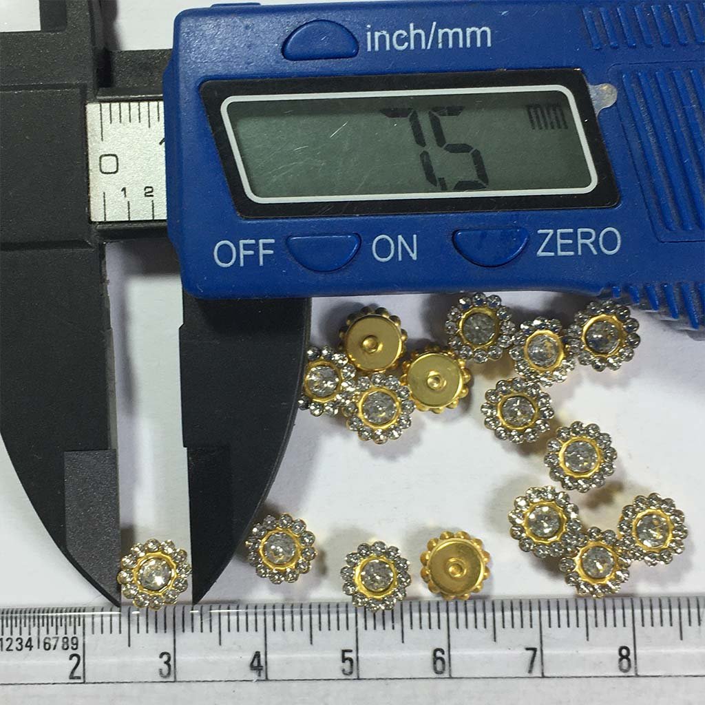 Flower Shape Sew Button Stones Full White Color 8mm (10Pcs)