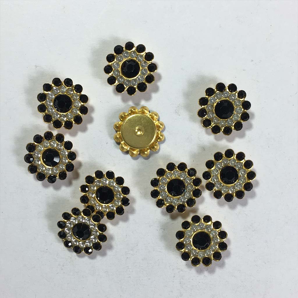 Flower Shape Sew Button Stones White with Black Color 14mm (10Pcs)